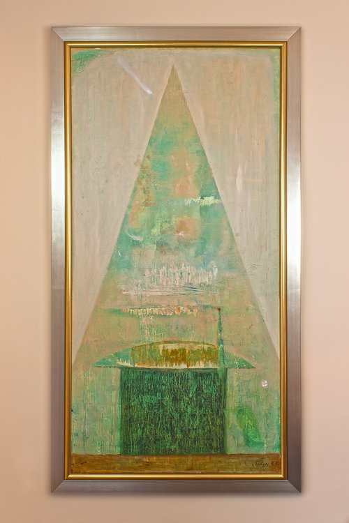 oil painting  framed  shades of green