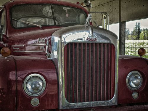 old logging truck red