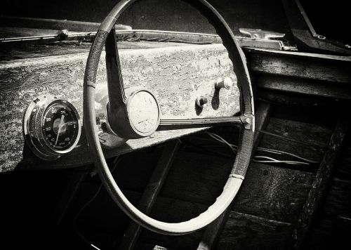 old boat wooden steering wheel