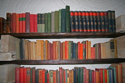 Old Books On Makeshift Shelves