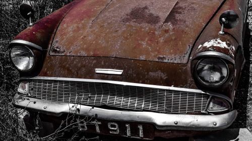 old car headlights rusty