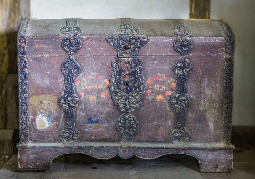 old chest chest with iron fittings wooden chest