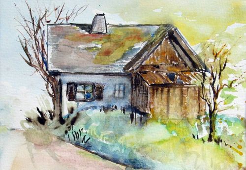 old house watercolour painting