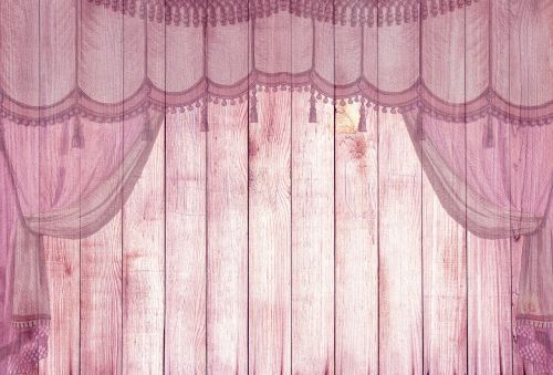 on wood pink stage curtain