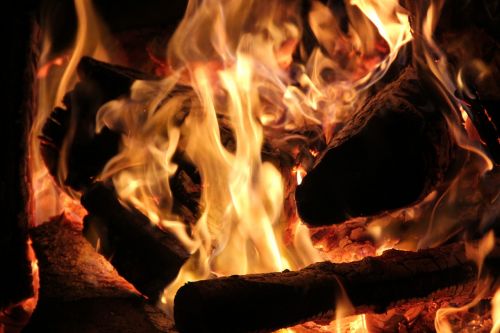 open fire fireplace wood