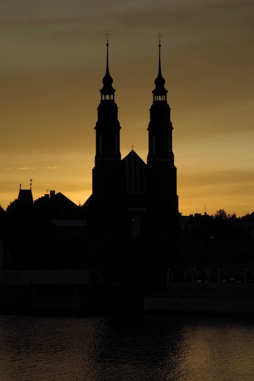 opole the cathedral the silhouette