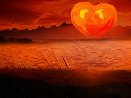 orange heart heart sunset