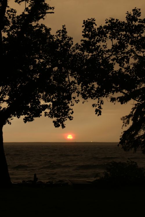 Orange Sunset Lake Storm Cloudy