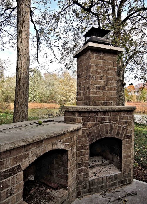 outdoor fireplace bricks architecture
