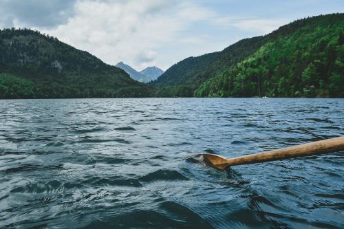 paddling water mountains