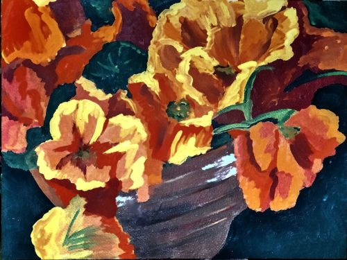 painted flowers brush strokes canvas