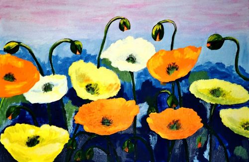 painted poppies acrylic paint brush strokes