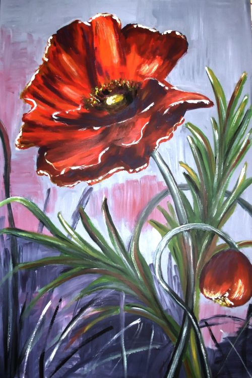 painted poppy brush strokes canvas
