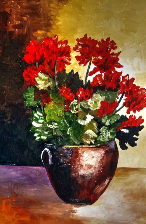 painted pot with flowers bright acrylic paint