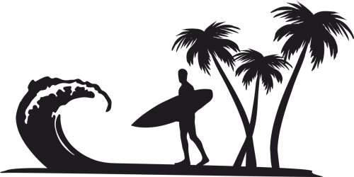 palm trees surfer beach