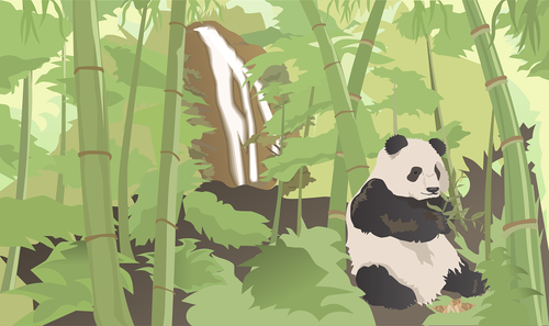 panda  bamboo  waterfall