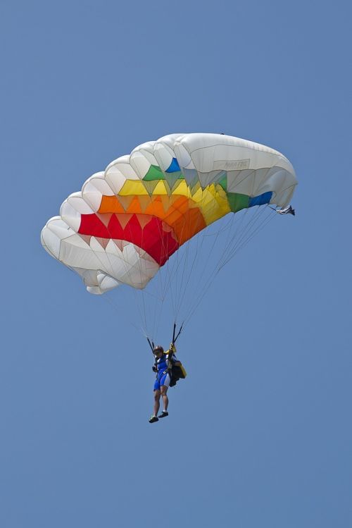 parachutist parachute flies parachute