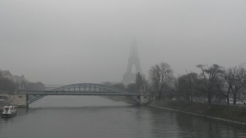 paris eiffel tower fog