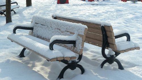 park benches snow covered