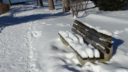 park bench winter snow