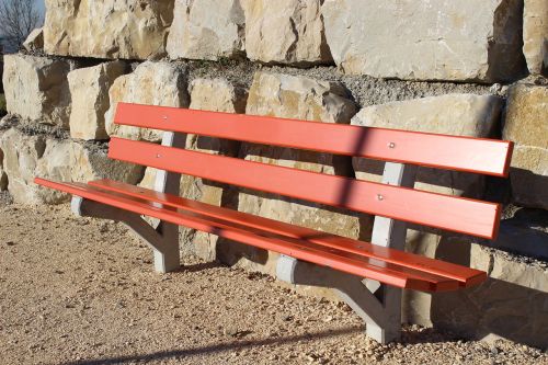 park bench bank red