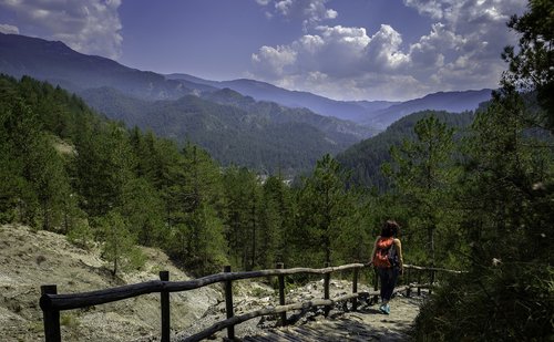 path  woman  mountains