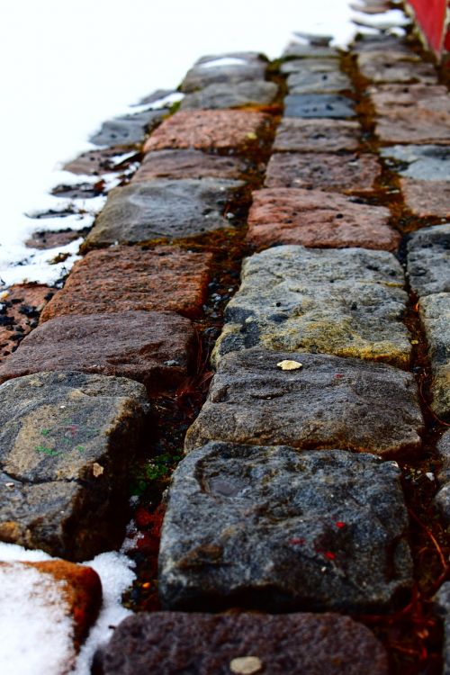paving stones winter road