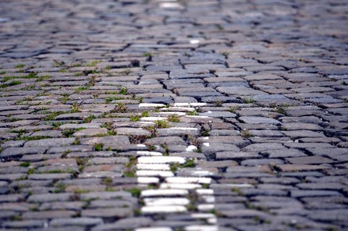 paving stones  grass  road