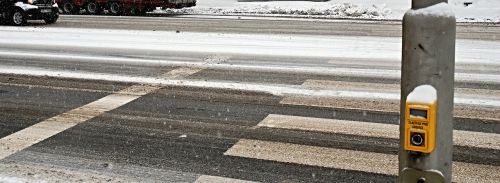 pedestrian crossing cars winter