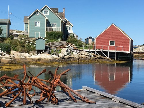 peggy s cove  rusty anchors  houses by water