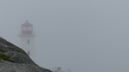 peggy's cove  fog  lighthouse
