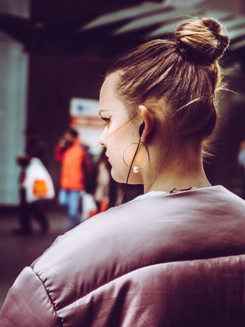 people woman earphone