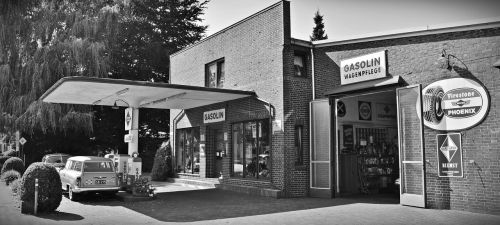 petrol stations oldtimer factory town