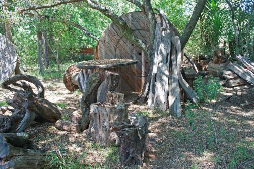 Pieces Of Wood And Logs In A Garden