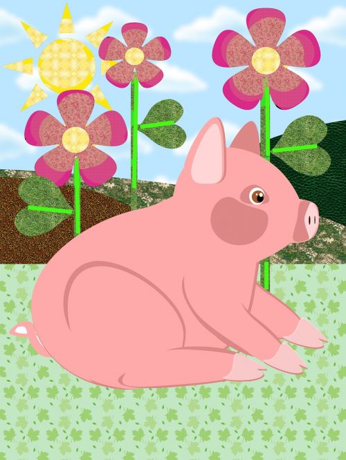 pig animal flower