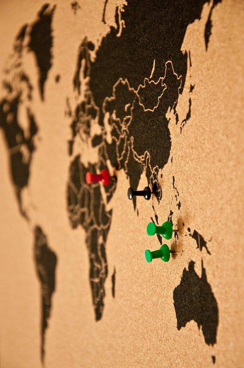 pin board  bulletin board  map of the world