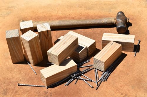 pine carpentry work nails hammer