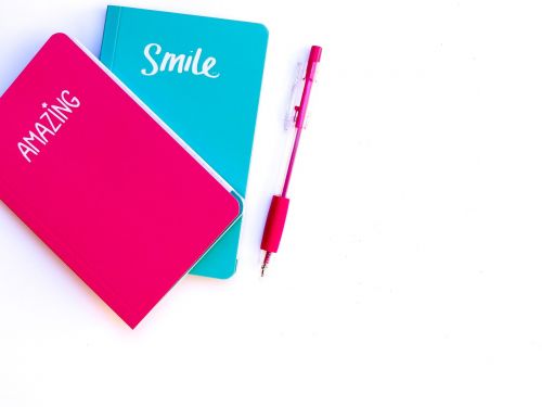 pink blue notebook