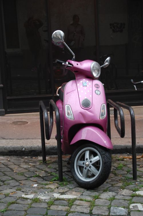 pink moped scooter