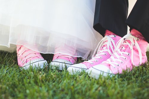 pink shoes  wedding  couples
