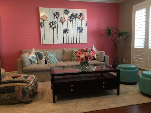 pink wall living room modern
