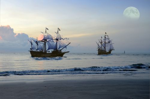 pirate ship sea moon