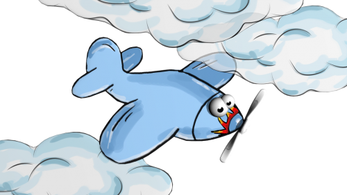 plane cartoon clouds