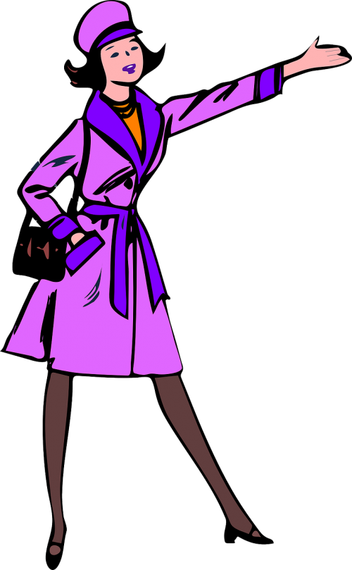 pointing purple woman