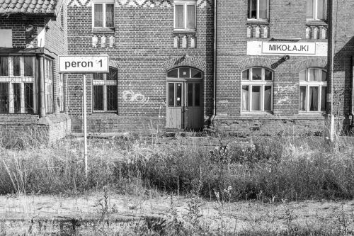 poland railway station black and white