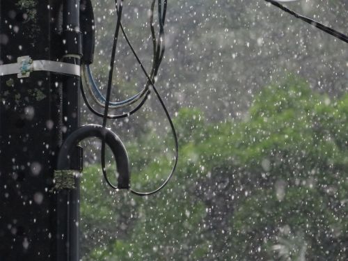 pole in the rain rain wet post