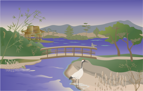 pond garden crane