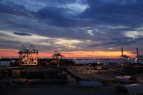 port crane sunset