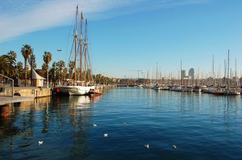 port of barcelona sailboat quiet morning