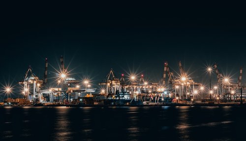 port of haifa  night  lights